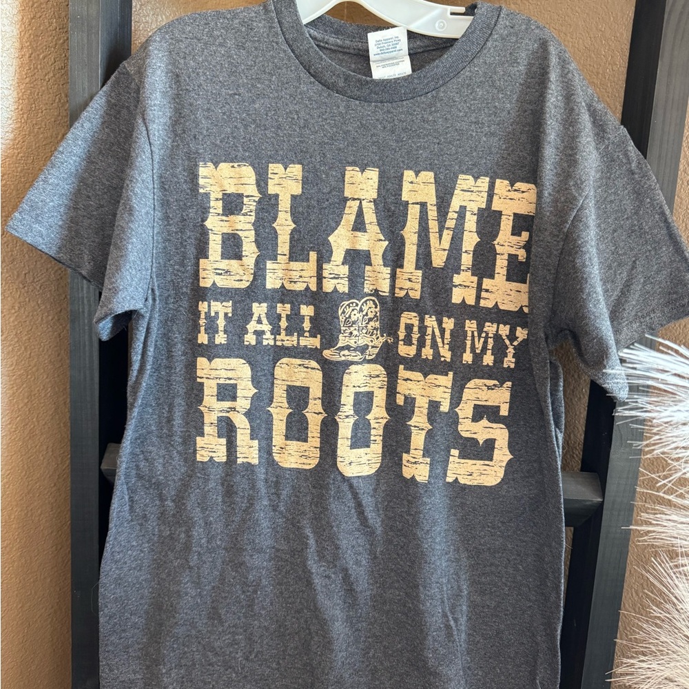 Gray Graphic T-Shirt with Cream Text
